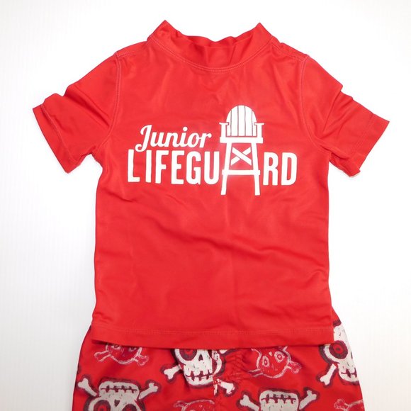 Old Navy 2T Boys Red Swim Trunks Rash Guard Shirt - Picture 2 of 8